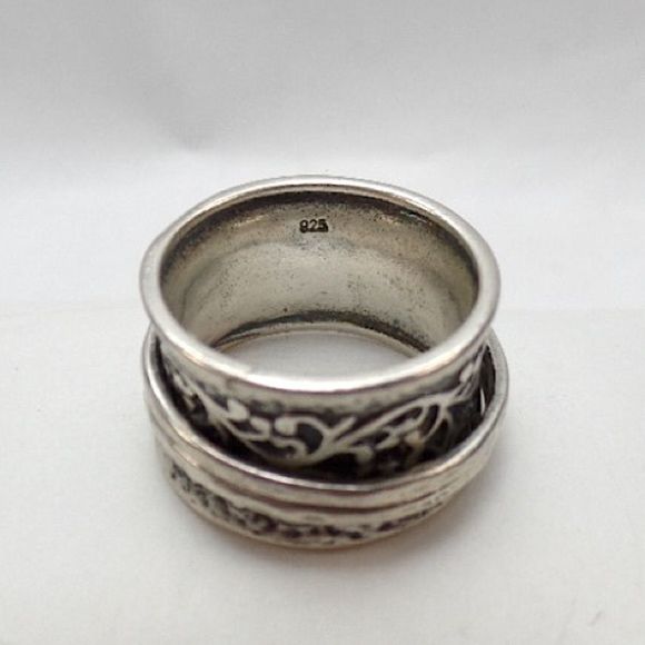 DIDAE Ornate Sterling Silver Wide Band Israeli Spinner Ring Sz. 8, 8-1/4, 10-1/4 - Picture 4 of 5